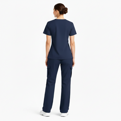 RUIX Sculpt V-Neck With Utility Cargo Pant Scrub Set For Women, 2 Pockets