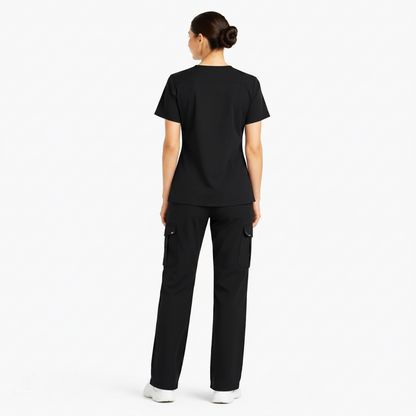 RUIX Sculpt V-Neck With Utility Cargo Pant Scrub Set For Women, 2 Pockets
