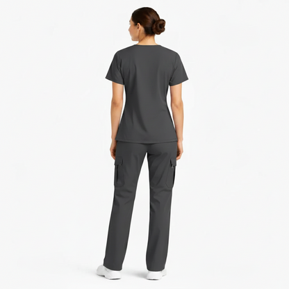 RUIX Sculpt V-Neck With Utility Cargo Pant Scrub Set For Women, 2 Pockets
