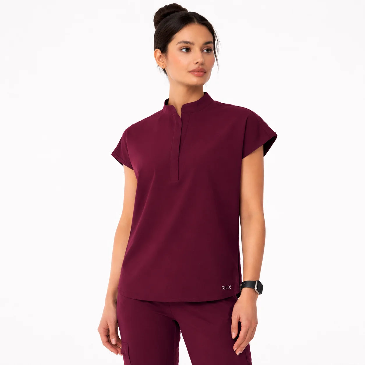 RUIX Sculpt Mandarin collar with cap sleeve with flow flare pant scrub set for women