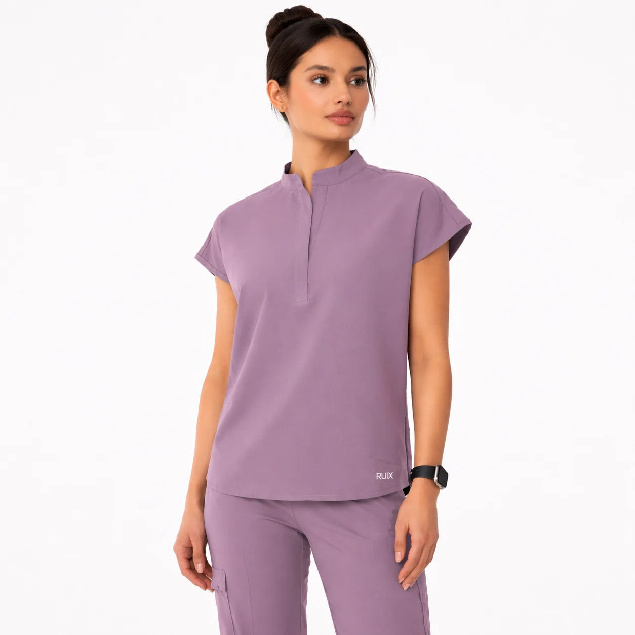 RUIX Sculpt Mandarin collar with cap sleeve with flow flare pant scrub set for women