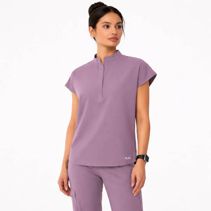 RUIX Sculpt Mandarin collar with cap sleeve with flow flare pant scrub set for women