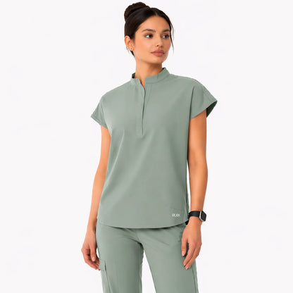 RUIX Sculpt Mandarin collar with cap sleeve with flow flare pant scrub set for women