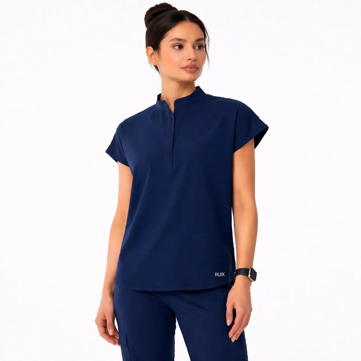 RUIX Sculpt Mandarin collar with cap sleeve with flow flare pant scrub set for women