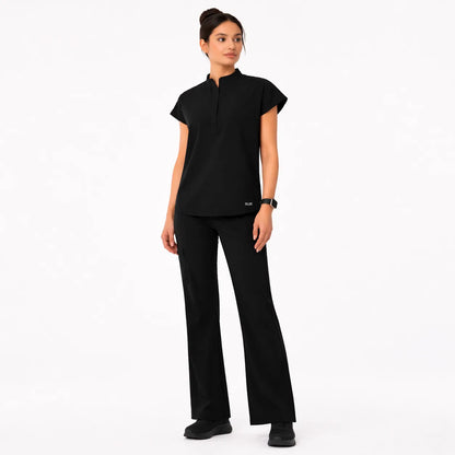 RUIX Sculpt Mandarin collar with cap sleeve with flow flare pant scrub set for women