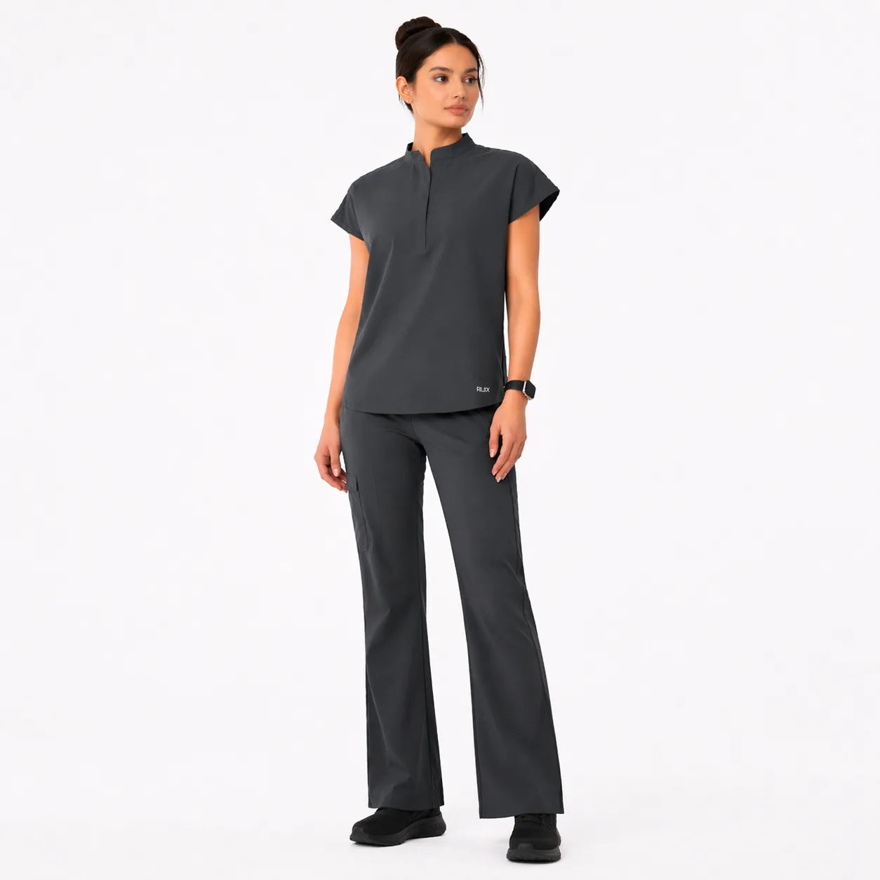 RUIX Sculpt Mandarin collar with cap sleeve with flow flare pant scrub set for women
