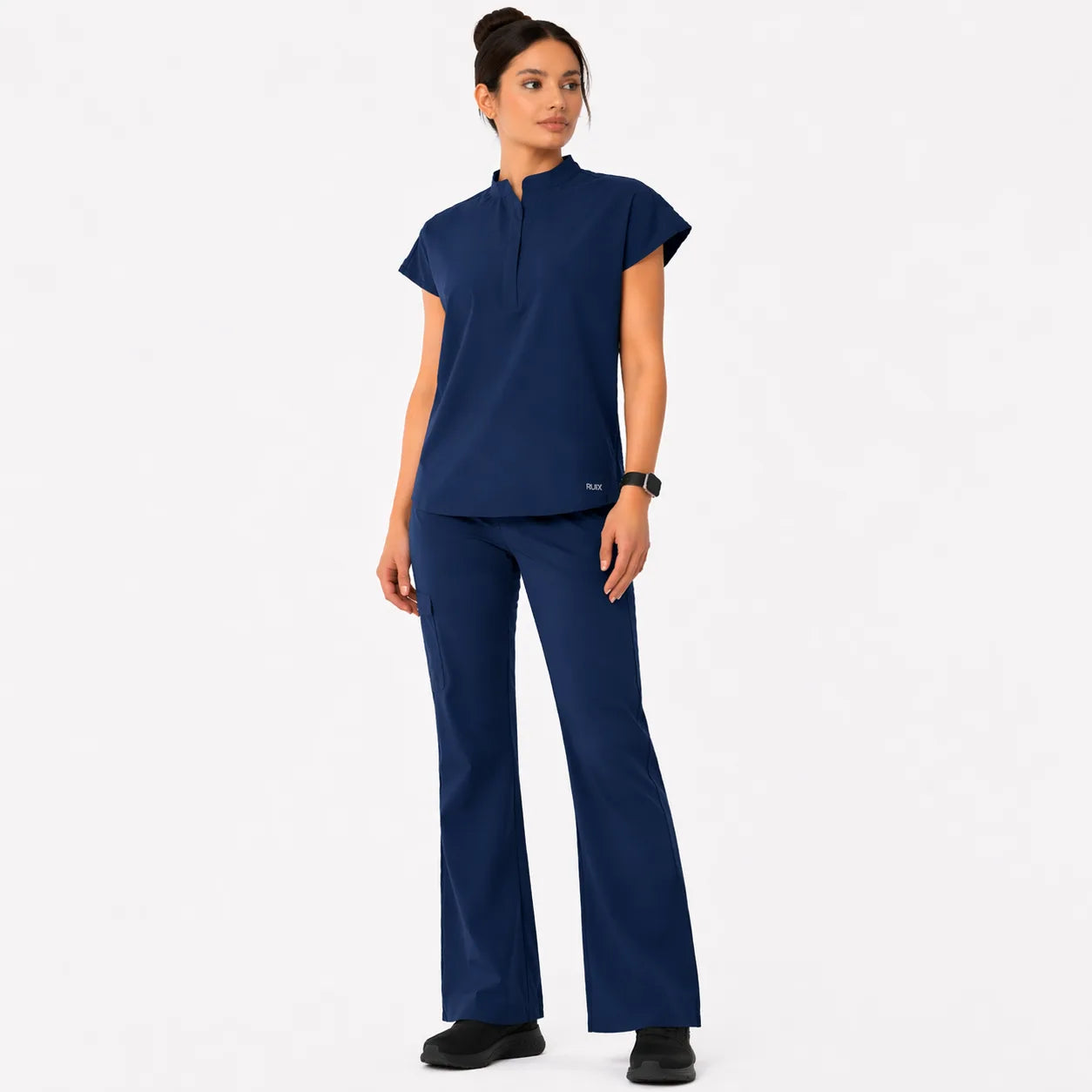 RUIX Sculpt Mandarin collar with cap sleeve with flow flare pant scrub set for women