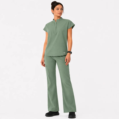RUIX Sculpt Mandarin collar with cap sleeve with flow flare pant scrub set for women