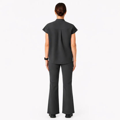 RUIX Sculpt Mandarin collar with cap sleeve with flow flare pant scrub set for women
