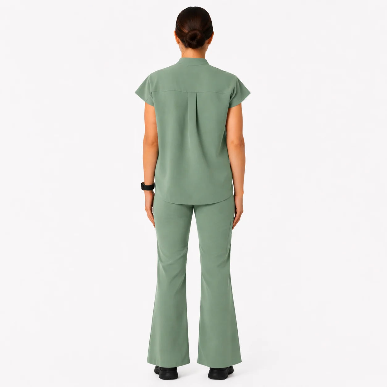 RUIX Sculpt Mandarin collar with cap sleeve with flow flare pant scrub set for women