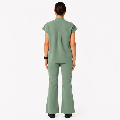RUIX Sculpt Mandarin collar with cap sleeve with flow flare pant scrub set for women