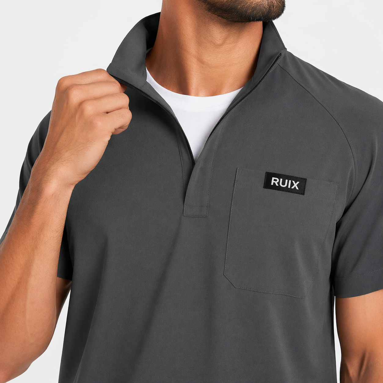 RUIX Form Mock Neck Zip Scrub Top for Men