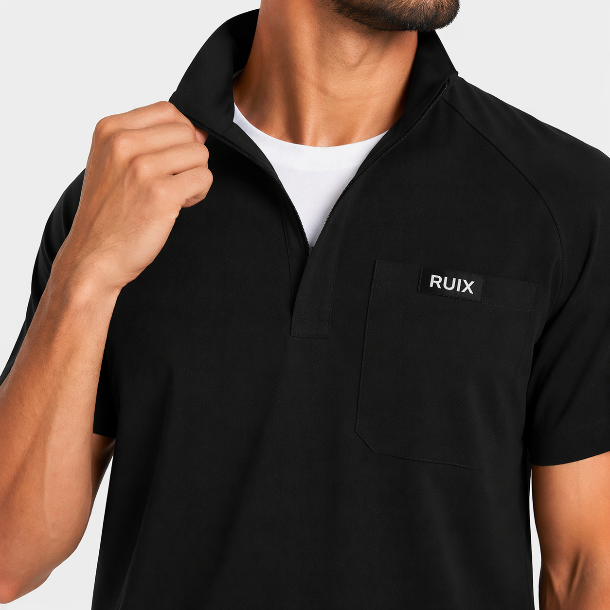RUIX Form Mock Neck Zip Scrub Top for Men