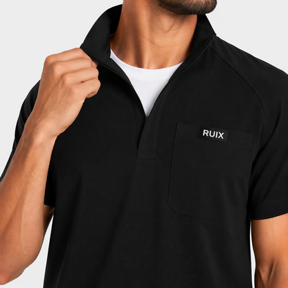 RUIX Form Mock Neck Zip Scrub Top for Men