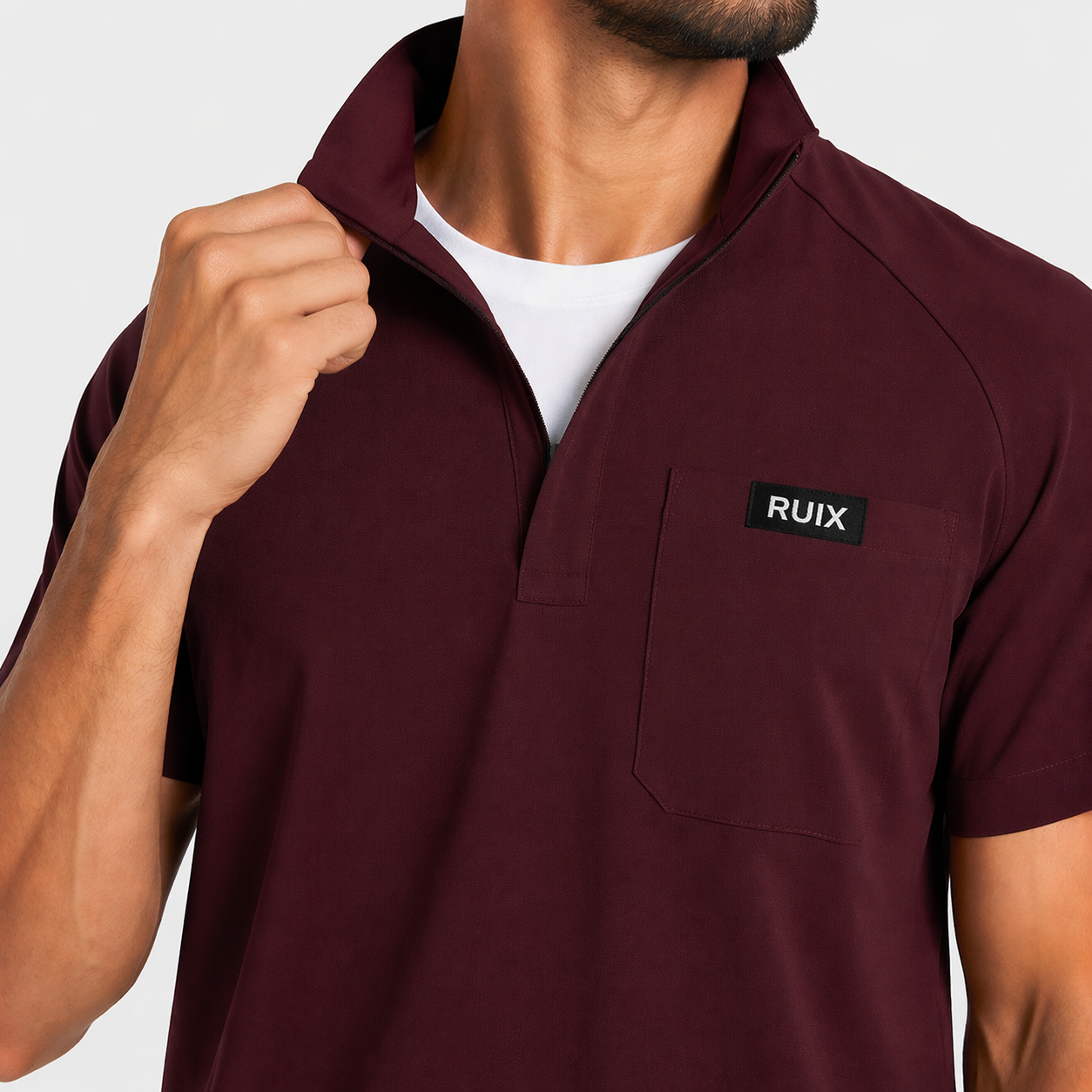 RUIX Form Mock Neck Zip Scrub Top for Men