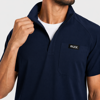RUIX Form Mock Neck Zip Scrub Top for Men
