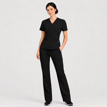 RUIX Sculpt V-Neck With Utility Cargo Pant Scrub Set For Women, 2 Pockets