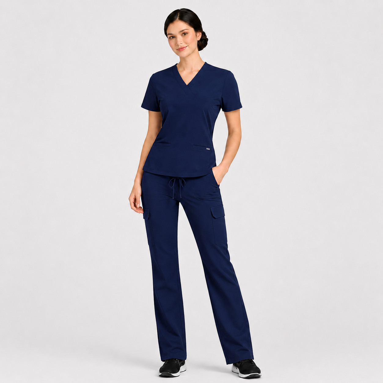 RUIX Sculpt V-Neck With Utility Cargo Pant Scrub Set For Women, 2 Pockets
