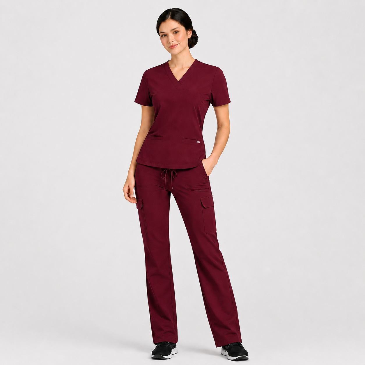 RUIX Sculpt V-Neck With Utility Cargo Pant Scrub Set For Women, 2 Pockets