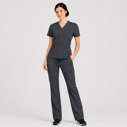RUIX Sculpt V-Neck With Utility Cargo Pant Scrub Set For Women, 2 Pockets