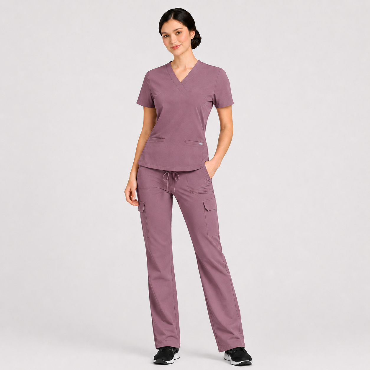 RUIX Sculpt V-Neck With Utility Cargo Pant Scrub Set For Women, 2 Pockets