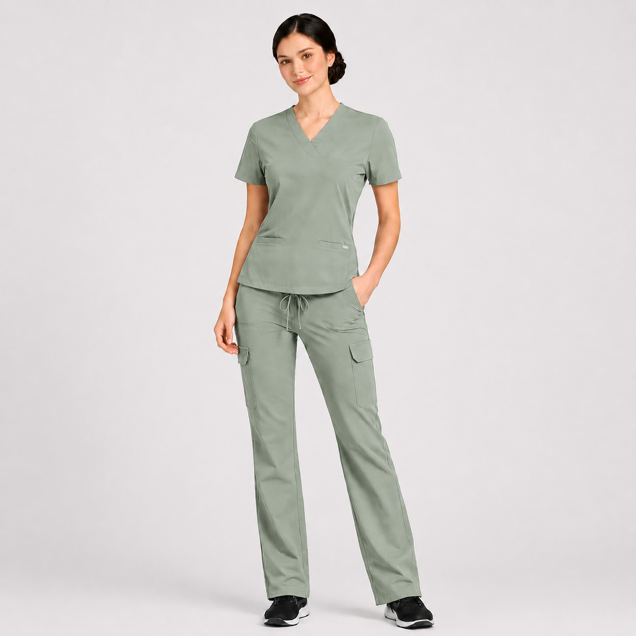 RUIX Sculpt V-Neck With Utility Cargo Pant Scrub Set For Women, 2 Pockets
