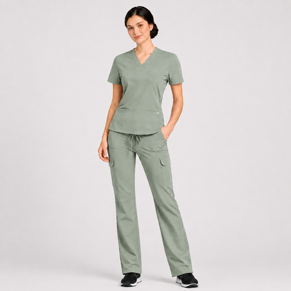 RUIX Sculpt V-Neck With Utility Cargo Pant Scrub Set For Women, 2 Pockets
