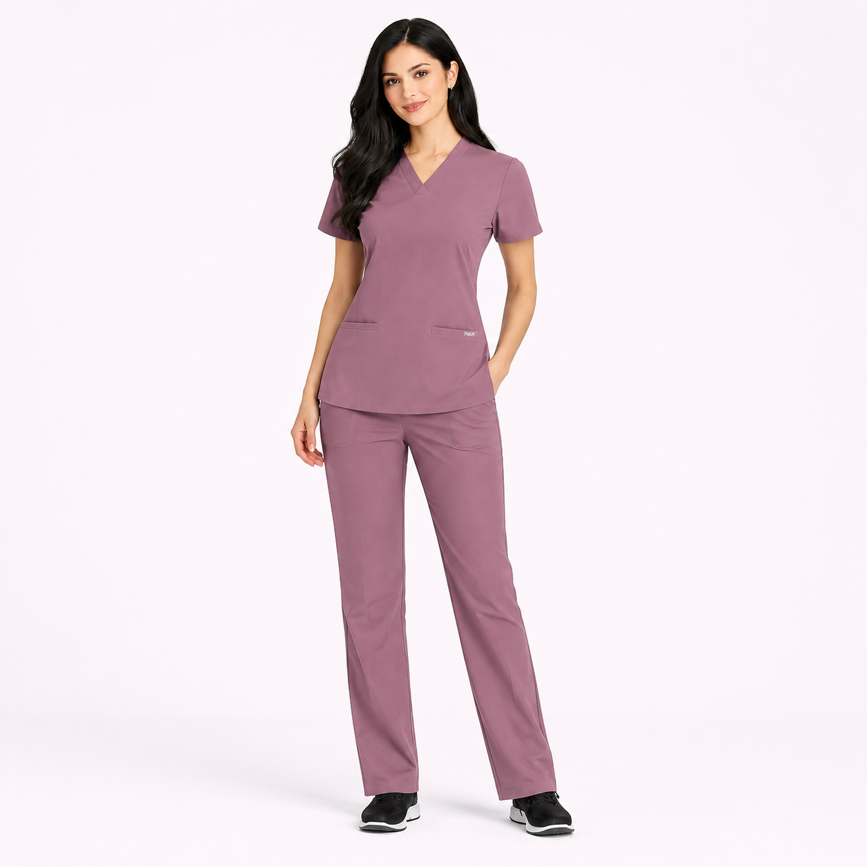 RUIX Sculpt V-Neck with Core Regular Pant Scrub Set for Women, 2 Pocket