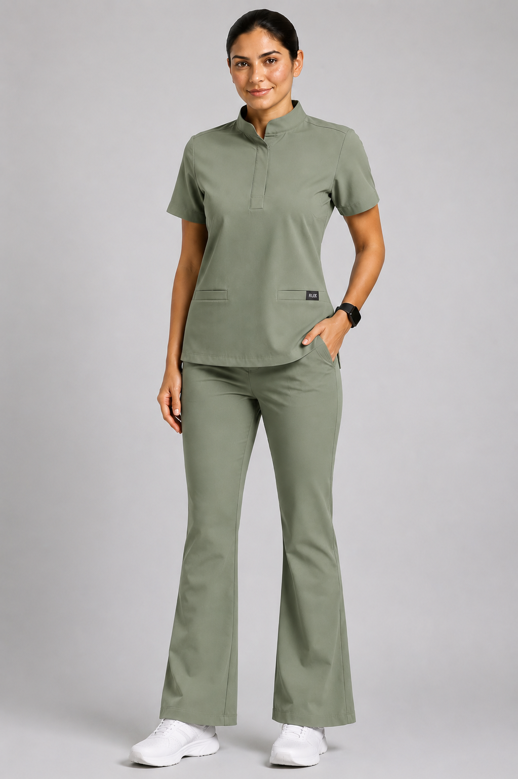 RUIX Mandarin scrub top with Flare™ pant set for women
