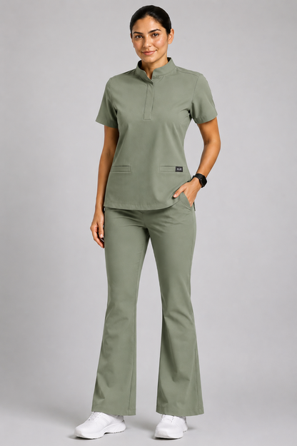 RUIX Mandarin scrub top with Flare™ pant set for women