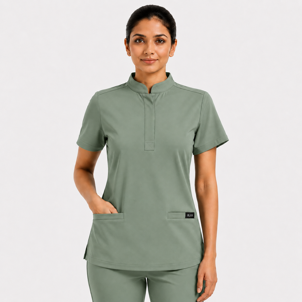 RUIX  Mandarin scrub top with Regular pant scrub set for women