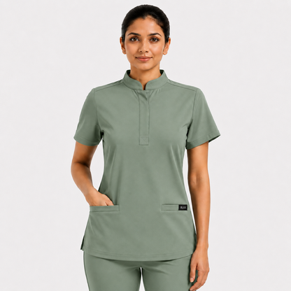RUIX  Mandarin scrub top with Regular pant scrub set for women