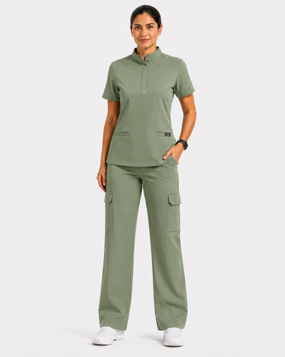 Ruix Mandarin scrub top with Cargo-pant-set- women