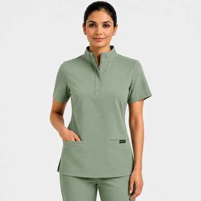 RUIX MOCK neck Zip Scrub Top For Women