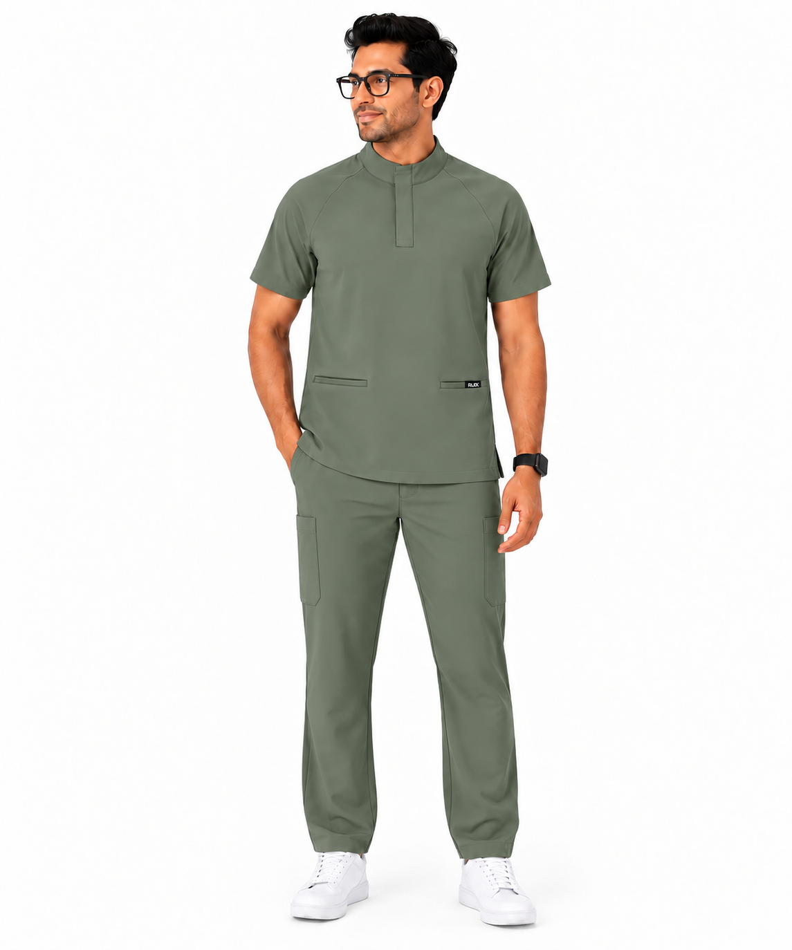 RUIX Mock Neck Zip Scrub top With Regular pant Scrub Set for Men