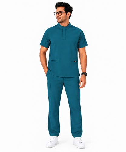 RUIX Mock Neck Zip Scrub top With Regular pant Scrub Set for Men