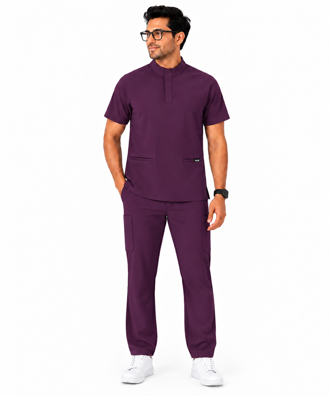 RUIX Mock Neck Zip Scrub top With Regular pant Scrub Set for Men
