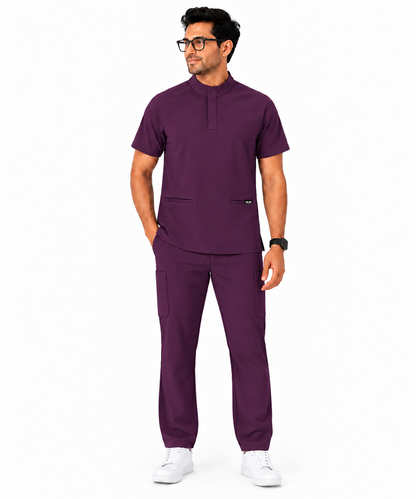 RUIX Mock Neck Zip Scrub top With Regular pant Scrub Set for Men