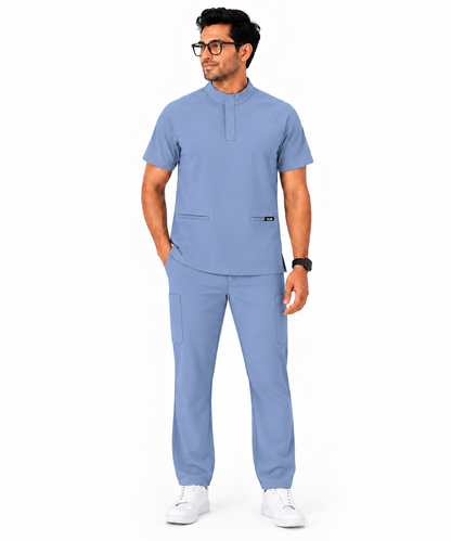 RUIX Mock Neck Zip Scrub top With Regular pant Scrub Set for Men
