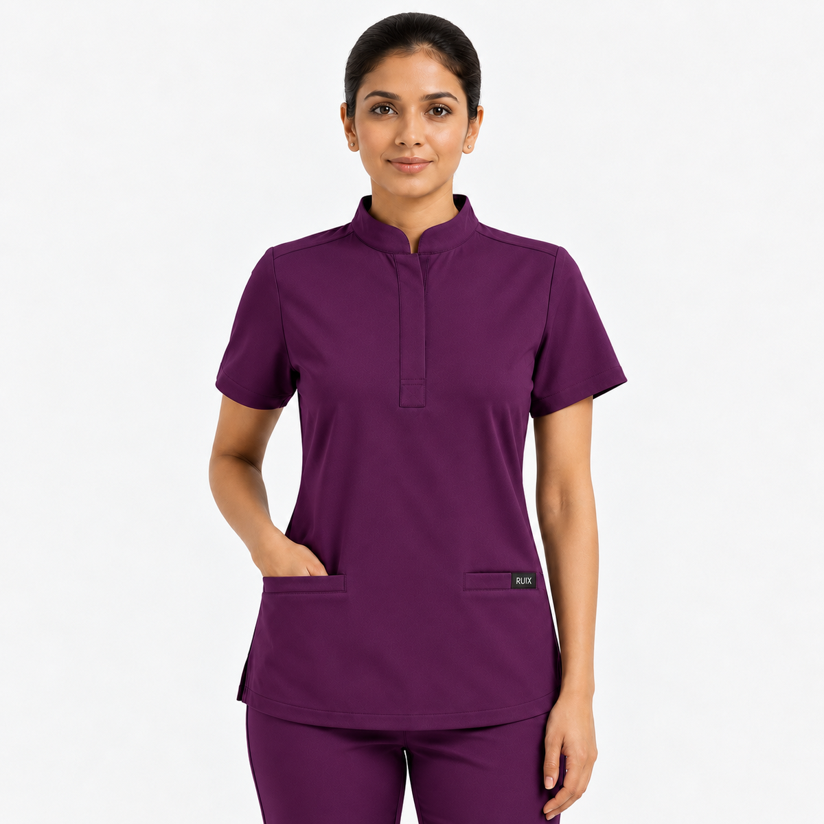 RUIX  Mandarin scrub top with Regular pant scrub set for women