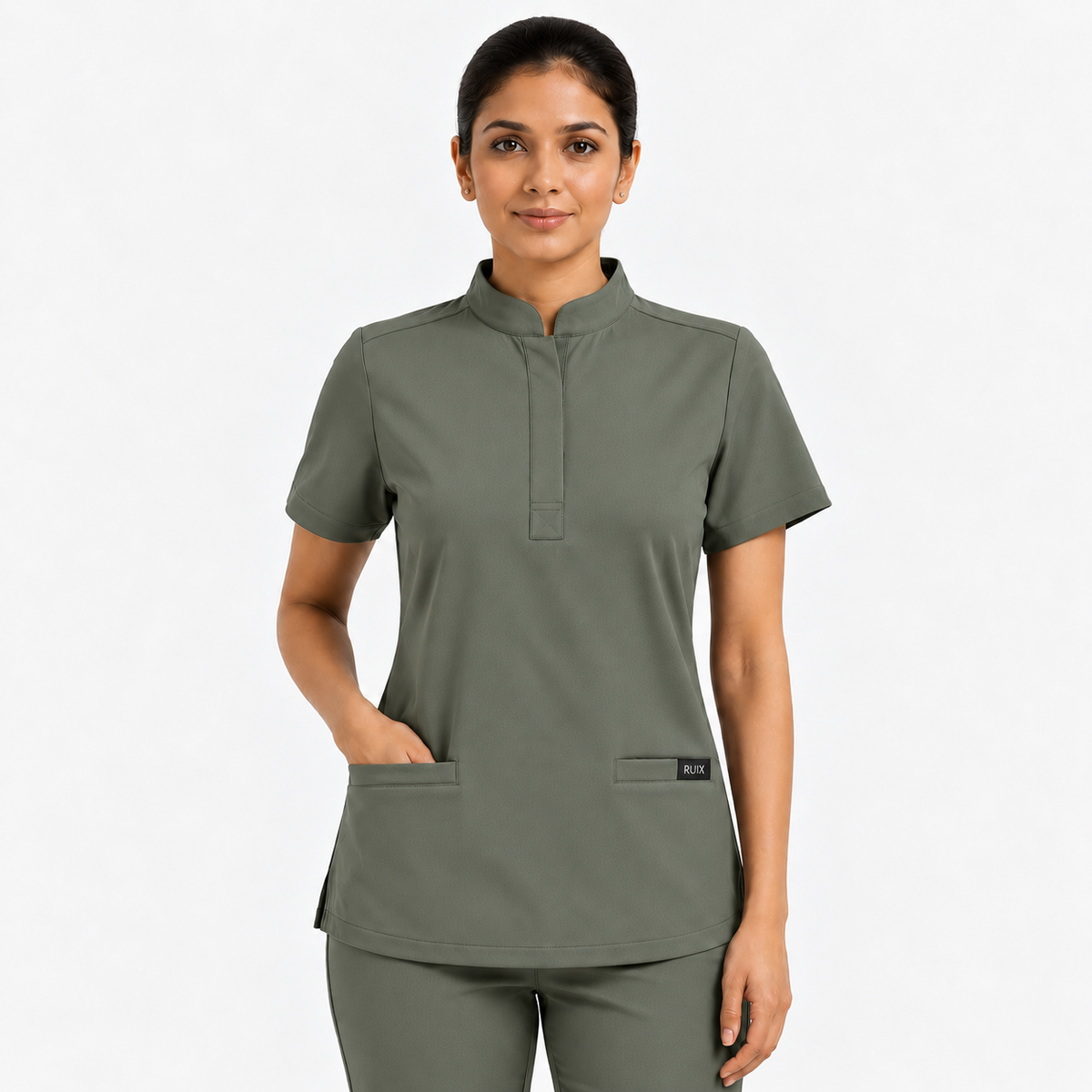 RUIX  Mandarin scrub top with Regular pant scrub set for women