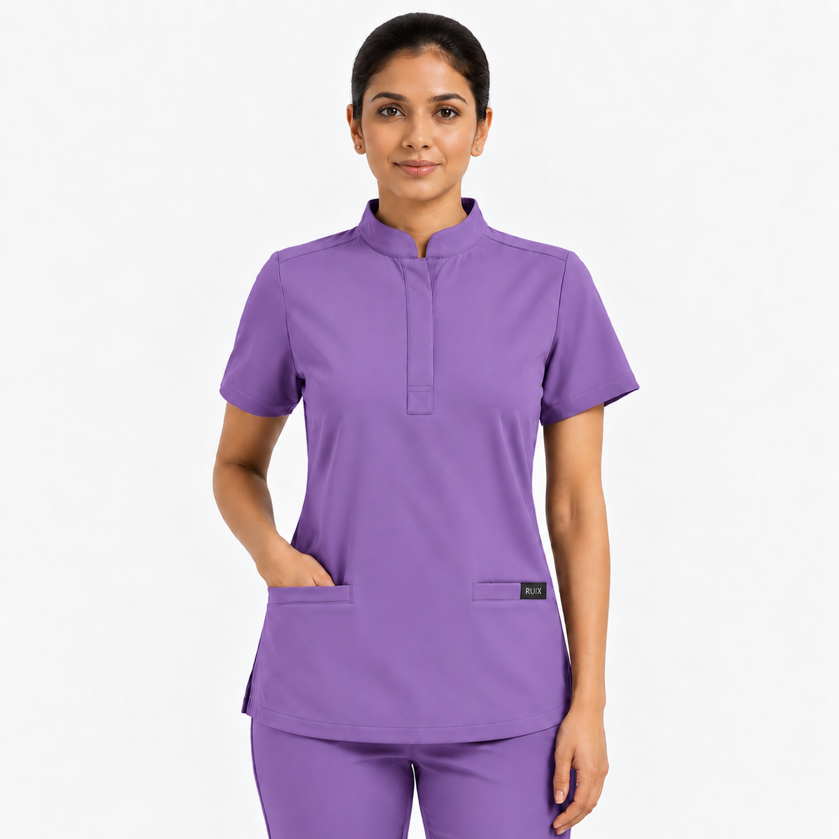 RUIX  Mandarin scrub top with Regular pant scrub set for women