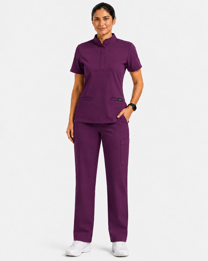 RUIX  Mandarin scrub top with Regular pant scrub set for women