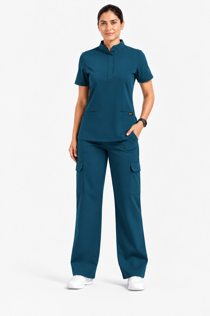 Ruix Mandarin scrub top with Cargo-pant-set- women