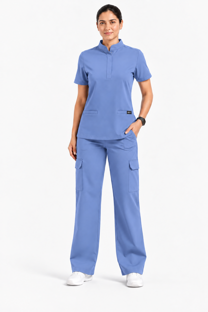 Ruix Mandarin scrub top with Cargo-pant-set- women