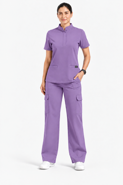 Ruix Mandarin scrub top with Cargo-pant-set- women