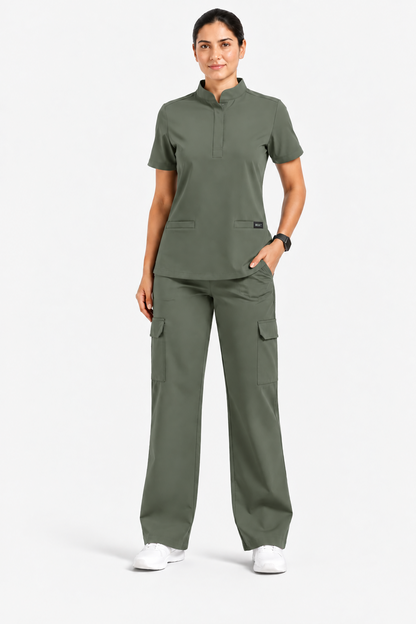 Ruix Mandarin scrub top with Cargo-pant-set- women