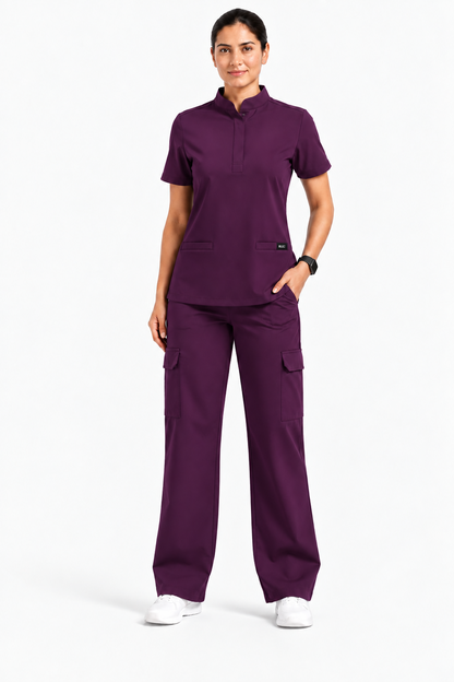 Ruix Mandarin scrub top with Cargo-pant-set- women