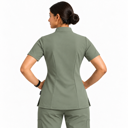 RUIX Mandarin scrub top with Flare™ pant set for women