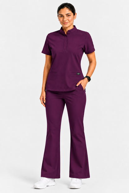 RUIX Mandarin scrub top with Flare™ pant set for women